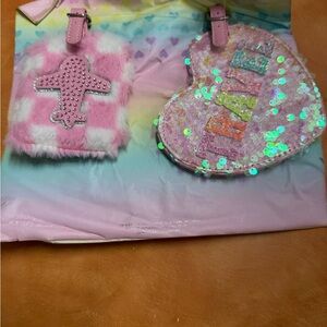 Pink and Multicolor Sequin Heart Kids Bag ID Set